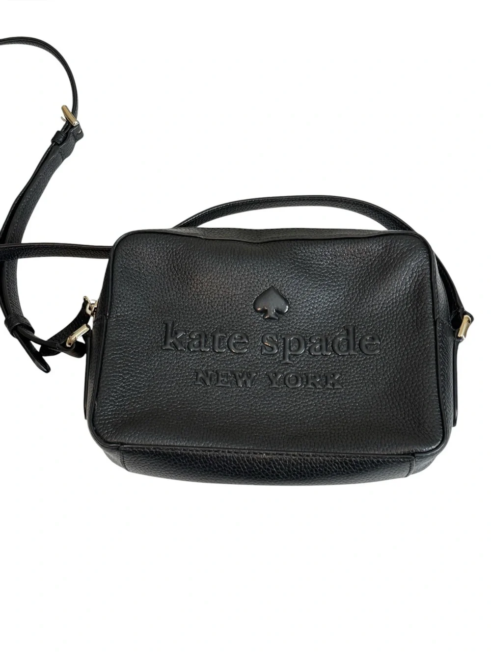 Kate Spade Logo Black Pebbled Leather Camera Bag Purse